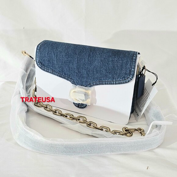 NWT Coach Chain Tabby Shoulder Bag CAN14 denim/Brass/Deep Blue AUTHENTIC Packed - Picture 2 of 16